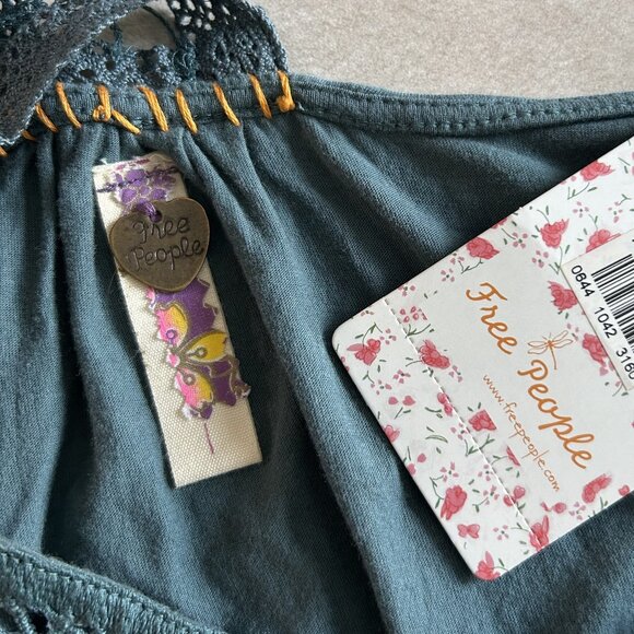 NWT Free People Embroidered Cutaway Tank in Ocean ASO Alex Russo - Picture 10 of 12